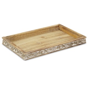Bandeja de servir rectangular de madera rústica con asas de cuerda, bandeja de almacenamiento duradera para uso en interiores, sala de estar, bandeja para servir alimentos - Product Image 2