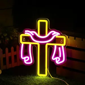 Sinal de néon de Páscoa Cruz Jesus Luzes de néon sinais religiosos LED Luz Decorações de Páscoa