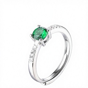 925 Sterling <b>Silver</b> Green Zircon Engagement <b>Ring</b> Rhodium Plated Bridal Band Four Claw Round <b>Solitaire</b> Jewelry - Product Image 2