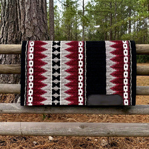EQUIPRO - Sudadero Clásico Occidental de Lana Tejida a Mano con Protección para el Caballo, Diseño Geométrico en Borgoña, Negro y Blanco - Product Image 1