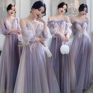 Vestidos de Dama de Honor Morados de Tul Personalizados, Vestido Formal para Mujer, Manga Larga, Talla Grande, Vestido de Noche, Fiesta de Graduación, Boda - Product Image 3