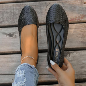 Bruine PU geweven ballerina's met spitse neus, comfortabel, stijlvol, lichtgewicht, instapmocassins voor kantoor/dagelijks gebruik, herfst - Product Image 4