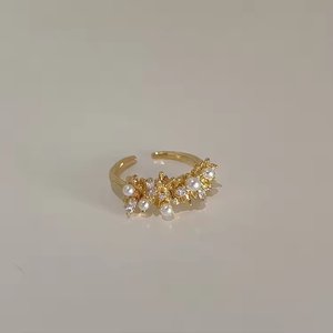 2025 Fashionable Trend Geometric Irregular Metal Open <b>Ring</b> Sparkling Silver Gold Cubic Zirconia Pearl <b>Ring</b> Gifts for Women - Product Image 6