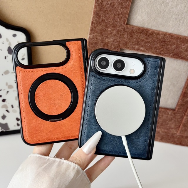 Luxury Leather Magnetic Rotating Stand Hinge Fully Wrapped Anti-drop Phone case for iphone 18 Duo Fold Ultra