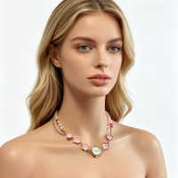 Collier pendentif montre en jaspe vert style décontracté, élégant et tendance pour femme, avec perles et alliage carré en cristal rose haut de gamme