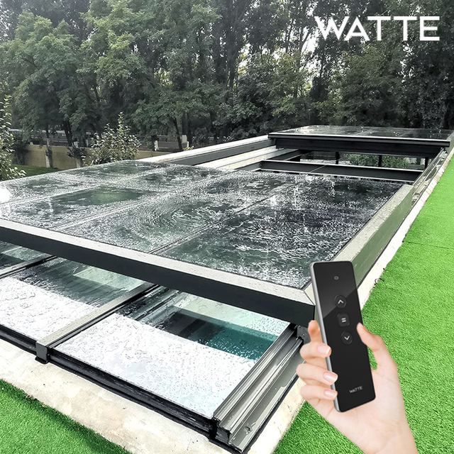 Modern Vertical Heavy Duty Waterproof Automatic Retractable Roof System Rain Sensor Remote Control Smart Sliding Glass Skylight