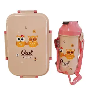 Children&#39;s Cartoon Lunch Box Set Water Bottle Salad Preservation Double Layer Lunch Box Opp Bag Square Food Container Set
