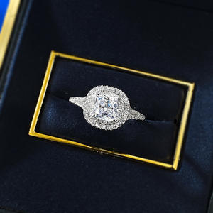 925 Sterling Silver Zirconia kubik cinta cincin janji 6x6mm bantal potong Halo cincin pertunangan untuk wanita - Product Image 6