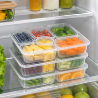 Plateau alimentaire multi-compartiments avec couvercle, en PP transparent, boîte jetable à 6 sections, sans BPA, compatible micro-ondes, pour plateaux de collations et bento