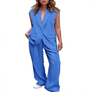 Women's Sleeveless <b>Blazer</b> <b>Set</b> Loose Fit Wide Leg Pants Two Piece Suit Casual Spring Summer Solid Color Woven Fabric - Product Image 1