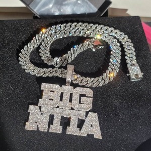 OEM Custom Stylish Varsity Letter Pendant <b>Necklace</b> Moissanite Diamond 925 <b>Silver</b> Luxury Hip Hop Pendant Women's Party - Product Image 1