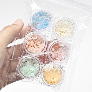6 unids/bolsa colorida Flor de cinco pétalos que cambia de Color <span class=keywords><strong>con</strong></span> pequeña bola de acero 3D resina flor blanca mezcla decoración de <span class=keywords><strong>uñas</strong></span> - Product Image 1