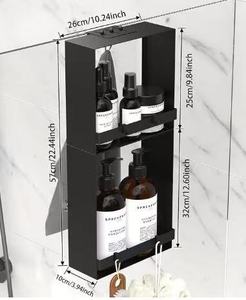 Estante de <span class=keywords><strong>Baño</strong></span> Adhesivo de Pared de 2 Niveles de <span class=keywords><strong>Acero</strong></span> <span class=keywords><strong>Inoxidable</strong></span> 304 OEM ODM con Ganchos Extraíbles - Product Image 1