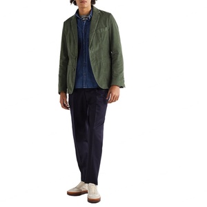 เสื้อแจ็คเก็ตผู้ชายลำลองสำหรับใส่กลางแจ้ง กระเป๋าแบบแปะ ไหล่บุนุ่ม สีเขียว ผ้าคอร์ดูรอย คอตตอน - Product Image 4