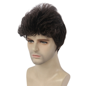 Peluca de hombre de 12 pulgadas de simulación sin costuras europea y americana, conjunto de pelo de fibra química rizado <span class=keywords><strong>corto</strong></span> rojo al por mayor - Product Image 2