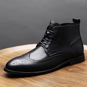 New Arrivals Carved Cowhide <b>Boots</b> Men's <b>Work</b> <b>Boots</b> Large Size Plus Velvet Warm <b>Leather</b> Shoes - Product Image 3