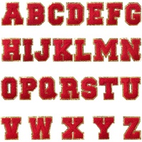 Patchs lettres en chenille rouge, alphabet A-Z avec paillettes dorées, lettres brodées thermocollantes pour vestes, sacs à dos, vêtements DIY