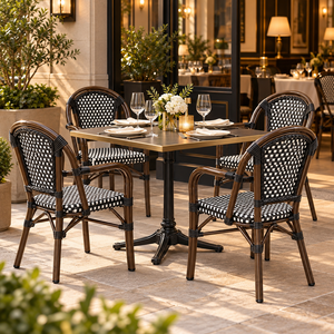 Chaise de bistrot d'extérieur en rotin tressé avec accoudoirs pour café, terrasse et balcon - Product Image 2