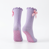 Chaussettes de ballet en coton et bambou écologiques avec volants, antidérapantes, pour yoga, danse et Pilates, avec logo sur le dessus