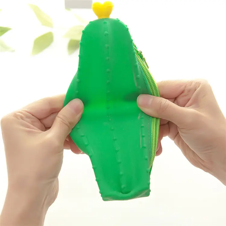 Bolsa de silicone fofa para canetas de cactus, estojo de silicone simples e criativo para estudantes, estojo de papelaria para crianças