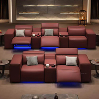 Canapé inclinable électrique en cuir véritable pour salon, cinéma maison, avec console et table basse – Projet Villa de Luxe