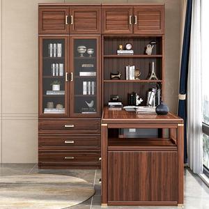 New Chinese Style Walnut <b>Solid</b> <b>Wood</b> Desk <b>Bookcase</b> Combination With Bookshelf Office Space Modern Minimalist Executive Desk - Product Image 4