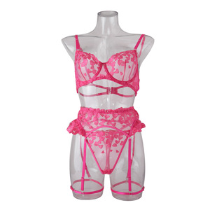 瑞艺高品质粉色刺绣内衣女式性感内衣定制3件套奢华内衣 - Product Image 4