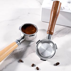 Porte-filtre sans fond à trois poignées 58 mm en acier inoxydable avec poignée en bois pour machine à expresso - Product Image 4