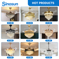 Kipas Angin Plafon Kristal Tak Terlihat LED 42 Inci Desain Kreatif OEM/ODM Ruang Tamu Modern dengan Remote Control 3 Warna Cahaya dan Kebisingan Rendah