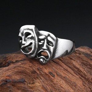 Anillo Masculino con Diseño de Máscara, Plata Tibetana, Caras de Comedia y Tragedia, Estilo Punk Rock Hip Hop, Joyería Casual, Tallas 7 8 9 10 11 12 13 - Product Image 3