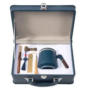 Women and Men Corporate Gift Bookmark+Usb Flash Drive+Wood Pen+Tea Mug+In Hand Carry Leather Suitcase Packing Luxury Gift Set