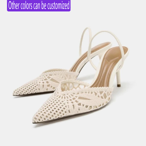 <span class=keywords><strong>Sandali</strong></span> da Donna ZA Stile Francese <span class=keywords><strong>con</strong></span> Punta a Spillo, <span class=keywords><strong>Tacco</strong></span> Alto, Intrecciatura Traforata, Fodera in Pelle, Primavera-Estate - Product Image 1
