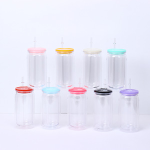 Tasse à une seule couche en verre maçon en plastique de 16oz avec couvercle tasses à boire de paille pour accessoires de bar de fête lait au café glacé - Product Image 1