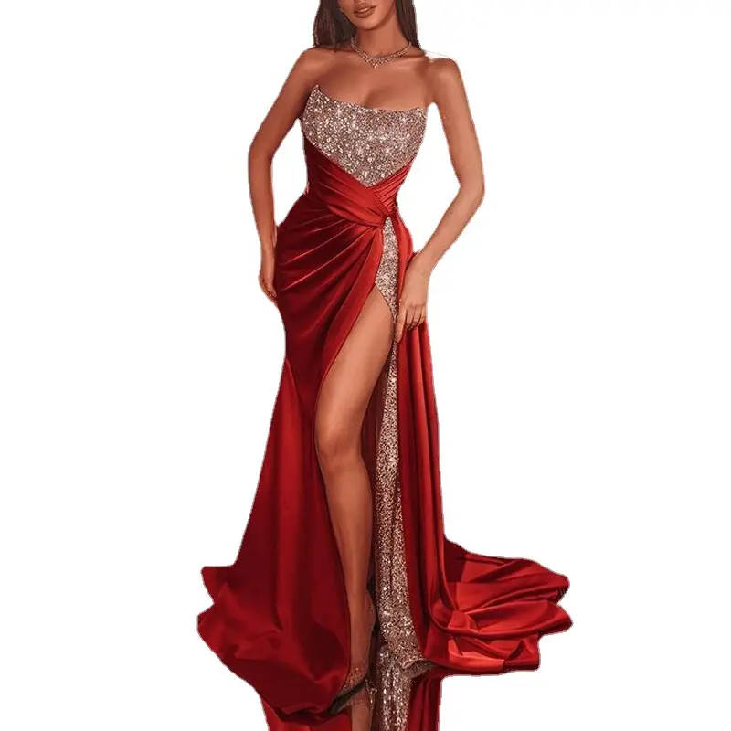 2022 New Fashion Women Sequin Dress Long Skirt Gown Wedding Elegant Casual Sexy Dresses Red