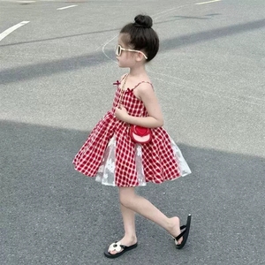 Vestito Estivo a Quadri per Bambine con Spalline, Abito per Bambini 3-8 Anni, Abbigliamento per Bambini Pezzo Unico, Dropshipping - Product Image 2