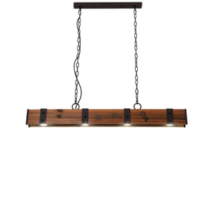 Lámpara Colgante Lineal LED de 4 Luces Rowen Rustic, Madera y Metal Color Rústico, para Isla de Cocina - Product Image 1