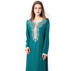 Abaya clásico 2024 Popular Oriente Medio cuello redondo ABAYA manga larga vestido de adoración musulmán bordado vestido de encaje vestido femenino árabe Abaya - Product Image 5