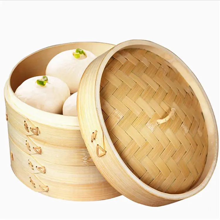Bamboo Steamers With Lids 2-Tiers Steamer Multi-Functional Handmade Natural Indonesian Rice Food For Sale 3 Tier Cooking 2 24 Cm