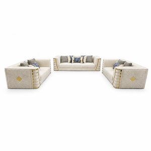 Lüks Kadife Koltuk Takımı 3+2+2 Premium Kadife Döşemeli Güneş Işığı Desenli Altın Kaplama Oturma Odası Koltuğu Krem Beyaz - Product Image 1