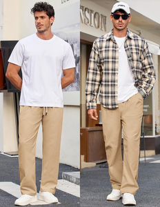 Pantalon chino décontracté pour homme Coupe décontractée Pantalon léger à taille élastique avec cordon de serrage Pantalon plissé en sergé - Product Image 4