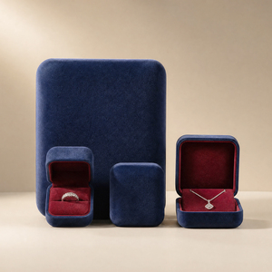 Zebopak Navy Blue Velvet Engagement <b>Ring</b> <b>Box</b> Set with Jewellery Storage <b>Box</b> Case Proposal Gift Packaging Wholesale - Product Image 1