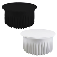 Nappe ronde en spandex sur mesure, faite à la main, infroissable, anti-taches, pour mariage et banquet, lot de 6, noire avec jupe