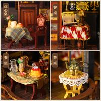 Casa de Muñecas en Miniatura Estilo Castillo Mágico Retro con Luz LED, Kit de Rincón de Lectura, Casa de Muñecas DIY, Miniaturas de Madera, Modelo de Casa DIY