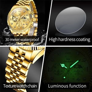 <span class=keywords><strong>Montre</strong></span> OLEVS 2932 pour hommes, chronométrage complet en or, deuxième affichage automatique de la date, calendrier, 30m, montres lumineuses étanches - Product Image 5