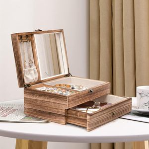 Natural Pine Wooden Box Wood Storage Box Unfinished Wooden Box with Hinged Lid and Front Clasp for Crafts Gifts Jewelry