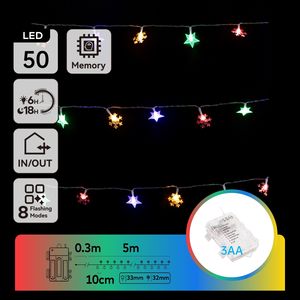Ghirlanda di luci LED a forma di stella e fiocco di neve, 5 m, alimentata a 3 batterie AA, RGBY, ideale per decorare feste ed eventi. - Product Image 1