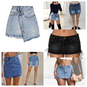 Summer Style Women's High Waist Denim <b>Skirt</b> Solid Color Casual A-Line <b>Mini</b> With Pockets <b>Pleated</b> Apparel Stock Bales - Product Image 3