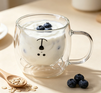 Verres en forme d'ours au design mignon, 250 ml (8,5 oz), verre à double paroi, tasses à café en verre à double paroi avec poignée