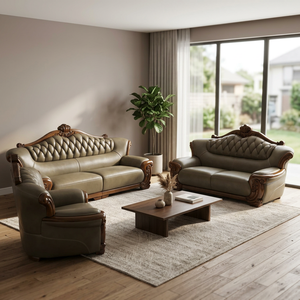 Sofá Moderno de Cuero Genuino con Estructura de Madera Maciza Europea para Sala de Estar, Cómodo Sofá para Uso en Hoteles - Product Image 1