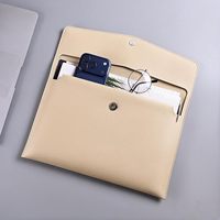 Carpeta de Archivo A4 de Cuero PU, Portadocumentos Delgado, Portafolio Impermeable, Carpeta Tipo Sobre Color Marfil con Cierre a Presión